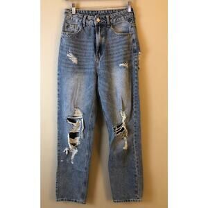 Women's Jeans Distressed Mom Jeans Pants HIGH Waist‎ Sz 27x32, 13” Rise